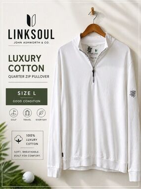 Linksoul White Luxury Cotton Quarter Zip Pullover Size Large